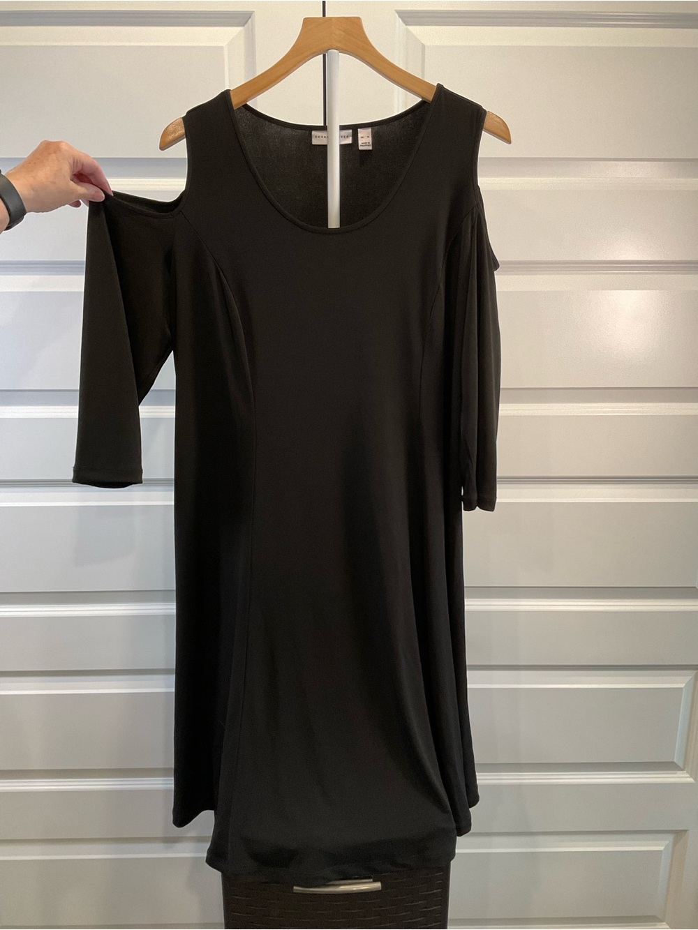 Susan Graver Black Cold-Shoulder Midi Dress